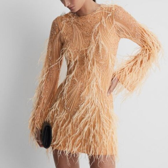 NWT Rachel Gilbert Embellished Feather Mini Dress - Picture 2 of 7